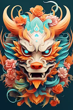 AI数字艺术龙年龙头中国龙插画元素-众图网