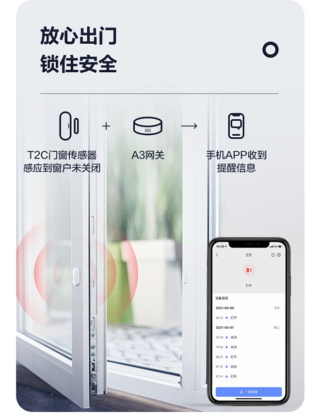 萤石T2C门磁传感器无线门磁报警器门窗报...