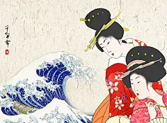海浪古风大气创意黄日本浮世绘插画