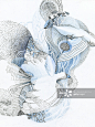 A drawing created with dots in blue and black depicting nature and movement_创意图片