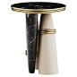 Contemporary 3 Legs Billie Nero Round Side Table Polished Marble Gloss Lacquer For Sale