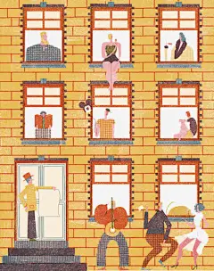 手绘楼房窗台情景_新图网 https://ixintu.com 手绘插画 可爱卡片 创意设计
