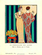 法国插画家乔治·巴比尔George Barbier的作品，充满了ART DECO时期的摩登浪漫，与对东方艺术的执迷。画中女郎或展示纤细的裙摆，精短的发鬓，红唇娇艳，羽毛、流苏与珍珠，甚至是多宝阁中的小秘密。 (1)
