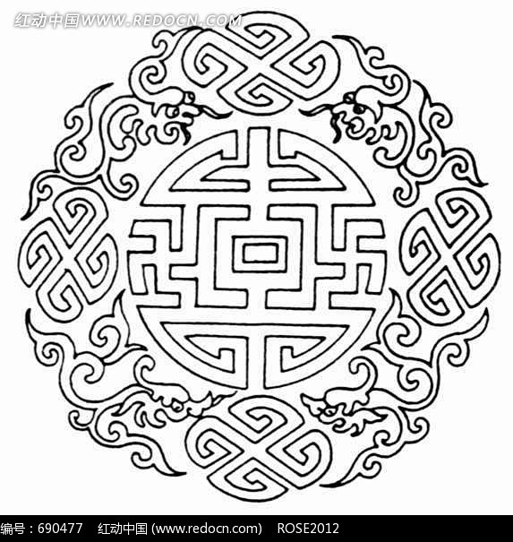中国古典图案-如意纹龙纹围绕的寿字纹图片