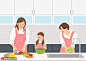 体验家庭制作烹饪儿童成长亲子插画 人物插画 亲子活动