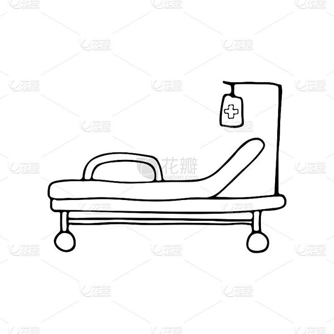 医院病床图标的矢量。手绘病床图标矢量。