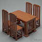  实木宜家餐桌椅组合北欧书桌休闲接待咖啡洽谈方桌   桌椅组合 3d模型桌椅组合 3d模型