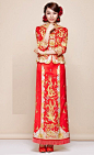 Embroider Dragon  Phoenix And Peony Kwa Qun Wedding Qipao 龍鳳褂中式裙褂