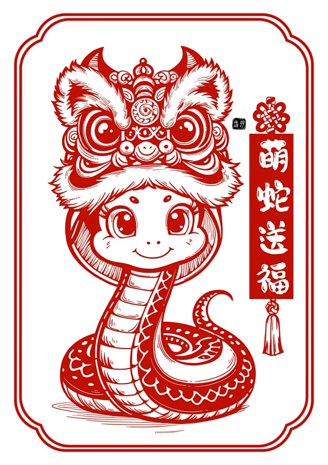 2025十二生肖蛇新年醒狮蛇宝ip插画 ...
