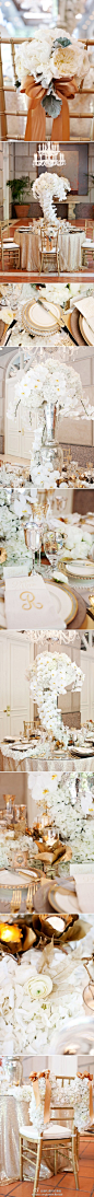 #婚礼花艺# 华丽精致的白金色餐桌布置：蝴蝶兰、绣球、银叶菊的搭配 http://t.cn/zHjPCjP (共11张图片)
