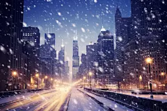 大雪纷飞雪景下的城市摄影图
