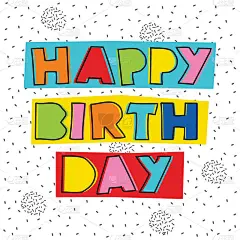五颜六色的生日祝福语和灰色的五彩纸屑