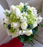 White Rose Bridal Bouquet - Real Touch Rose Green Hydrangea Viburnum Wedding Bouquet - Real Touch Bridal Bouquet