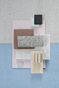 Material Mood Of The Week ~ Spring Colors & Contrast #terrazzo #marble #ceramics #colors #blue #pastel #pink #wood #materials #interordesign #architecture #inspiration #materialmood #moodboard #studiodavidthulstrup