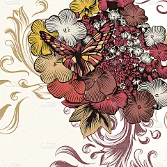 时尚花卉背景与鲜花