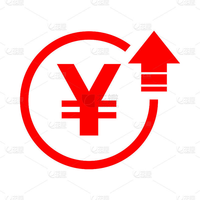 日元高符号，成本增加图标。增长利润商业标志向量插图