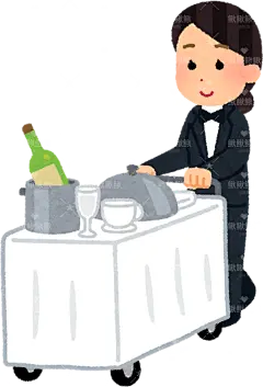 酒店女员工用推车运送葡萄酒和食物job_hotel_roomservice_woman旅游 旅行 酒店 住宿 出国 免扣 素材 手绘 png