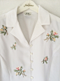 【售罄欣赏】vintage古着日本制白色刺绣花朵长袖衬衫-淘宝网