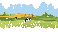 抽象的乡村景观有四头奶牛。插画图片素材_ID:350602433-Veer图库