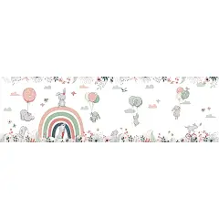 彩虹兔子儿童房壁纸北欧女孩卧室背景墙纸壁画无缝定制幼儿园墙布-tmall.com天猫