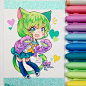 A excepción de la piel que fue pintada con copics, todo lo demás fue coloreado con "Bic markers". Pueden buscar en Google donde encontrar ambos marcadores. ;D