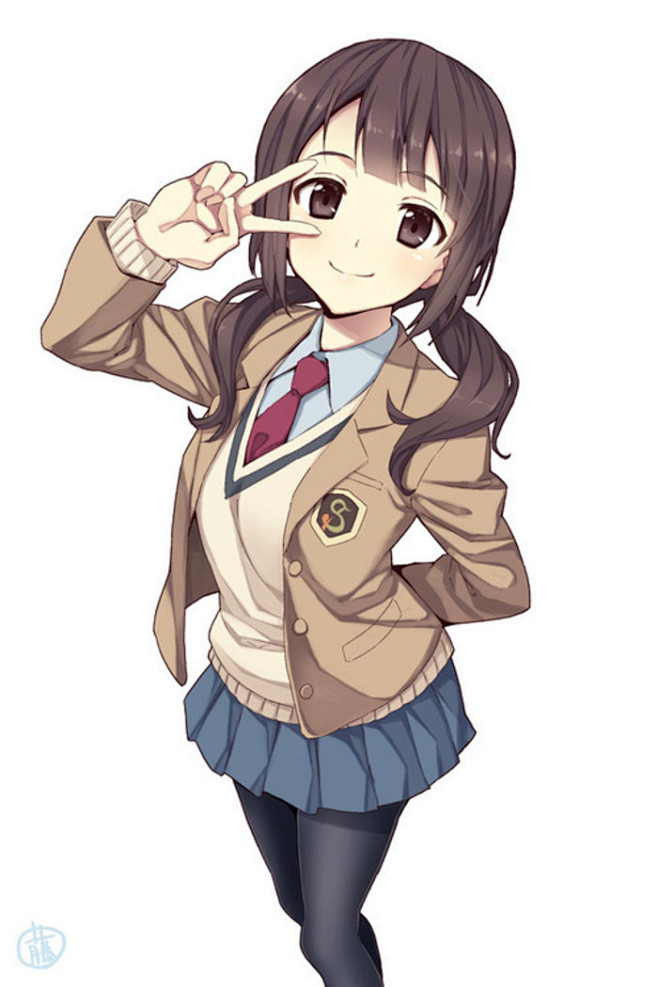双马尾动漫二次元少女立绘插画p站制服