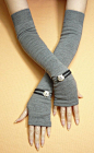 DIY inspiration. Long Grey Fingerless Gloves with Metal Buttons, Boho Armwarmers, Tattoo Covers, Ladies Sleeves@北坤人素材