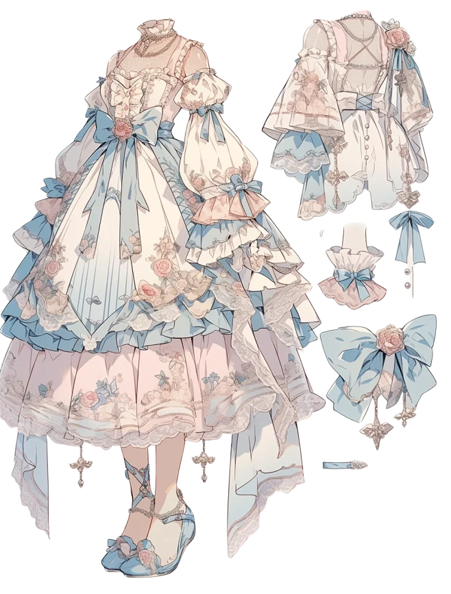 连衣裙｜oc服设洛丽塔手帐插画素材｜第十弹-花瓣网