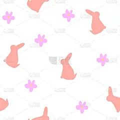 无缝隙图案,家兔剪影,白色背景花朵,墙纸柔嫩春印,封面设计,包装,儿童时尚,婴儿图解,幼儿装饰.