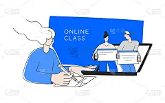 虚拟类。在线学习学校教育计划。自学视频课。