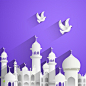 创意伊斯兰建筑与白鸽
