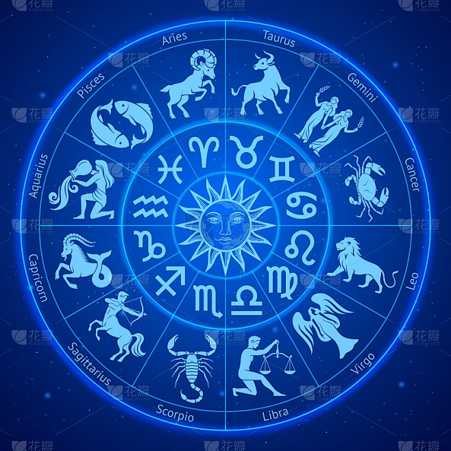 黄道十二宫是圆的。矢量插图。素材-花瓣网