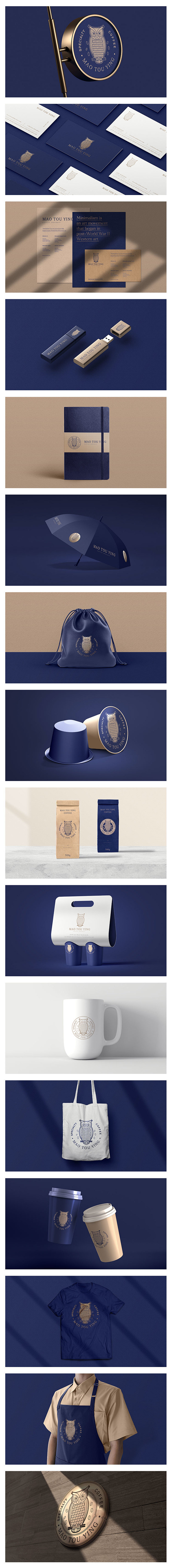 高端蓝色餐饮样机品牌vi智能贴图咖啡展示...