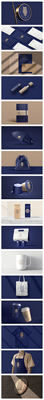 高端蓝色餐饮样机品牌vi智能贴图咖啡展示效果psd提案设计素材