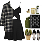 A fashion look from June 2015 featuring fit & flare dress, plaid shirt and wide shoes. Browse and shop related looks.