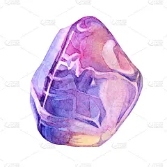 水彩矿物晶体粉红色紫色石英孤立在白色背景上。手绘的冥想宝石，办公用品，贴纸，速写本，卡片，庆典，墙纸