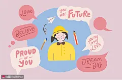 画笔纸飞机铅笔可爱小女孩人物插画 人物插画 职场人物