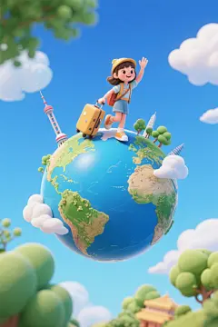 卡通环球旅行儿童人物模型
