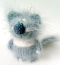 Сat Grey-White  - Amigurumi Toys For hildren -  Fluffy Soft and Fuzzy Knitted Toys  - Funny  Stuffed Kitten : This kitten is a very soft and fuzzy amigurumi knitted and sewed. He is made of white and grey mohair and yarn with safety eyes and stuffed with