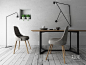北欧灰色布艺餐桌椅组合-知末 性冷淡 简约 工业风 木地板 室内设计