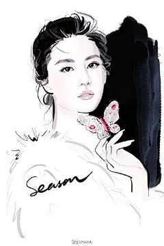 #jjseason插画# #时尚插画# --- #刘亦菲# 纯净唯美芭莎珠宝 12月刊@北坤人素材