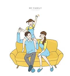 幸福家庭亲子服装彩色手绘温馨家庭插画彩色|手绘|温馨家庭|插画