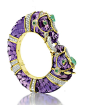 Lot 123 - AN AMETHYST, EMERALD AND DIAMOND BANGLE BRACELET, BY DAVID WEBB