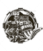 Cool Detailed Hot Road Engine with Skull Tattoo - Tattoos Vectors