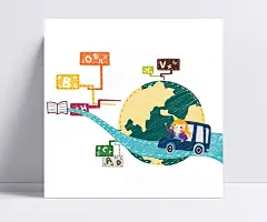 地球和道路上汽车内的小孩卡通插画|PSD分层素材,插画,道路,地球,卡通,卡通人物,漫画人物,汽车,手绘,书本,小女孩,英语字母,卡通人物,PSD分层素材,PSD素材