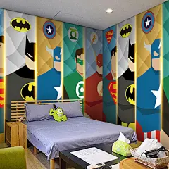 儿童房间壁纸男孩卧室卡通墙纸美国队长墙布3d超人主题背景墙壁画-淘宝网