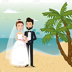 新婚夫妇在海滩上