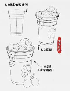 iPad水彩饮品绘画-葡萄乌龙茶（线稿➕步骤）