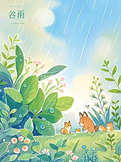 AI数字艺术春天插画雨水谷雨素材