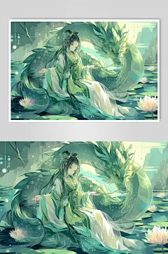 AI数字艺术绿色龙年端午节插画-众图网